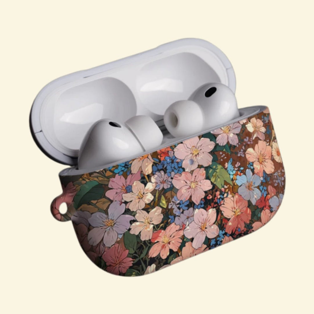 The Antique Orchard — Vintage Blossom Tapestry Hard Case for AirPods Pro 3 & AirPods 4 - Carapace StudioAirPods CaseCarapace StudioCarapace StudioAirPods Pro 3Antique Orchard AirPods case with lid open