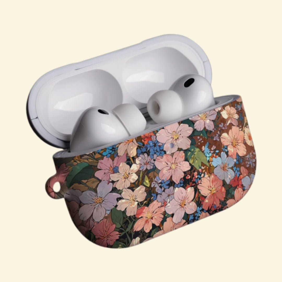 The Antique Orchard — Vintage Blossom Tapestry Hard Case for AirPods Pro 3 & AirPods 4 - Carapace StudioAirPods CaseCarapace StudioCarapace StudioAirPods Pro 3Antique Orchard AirPods case with lid open