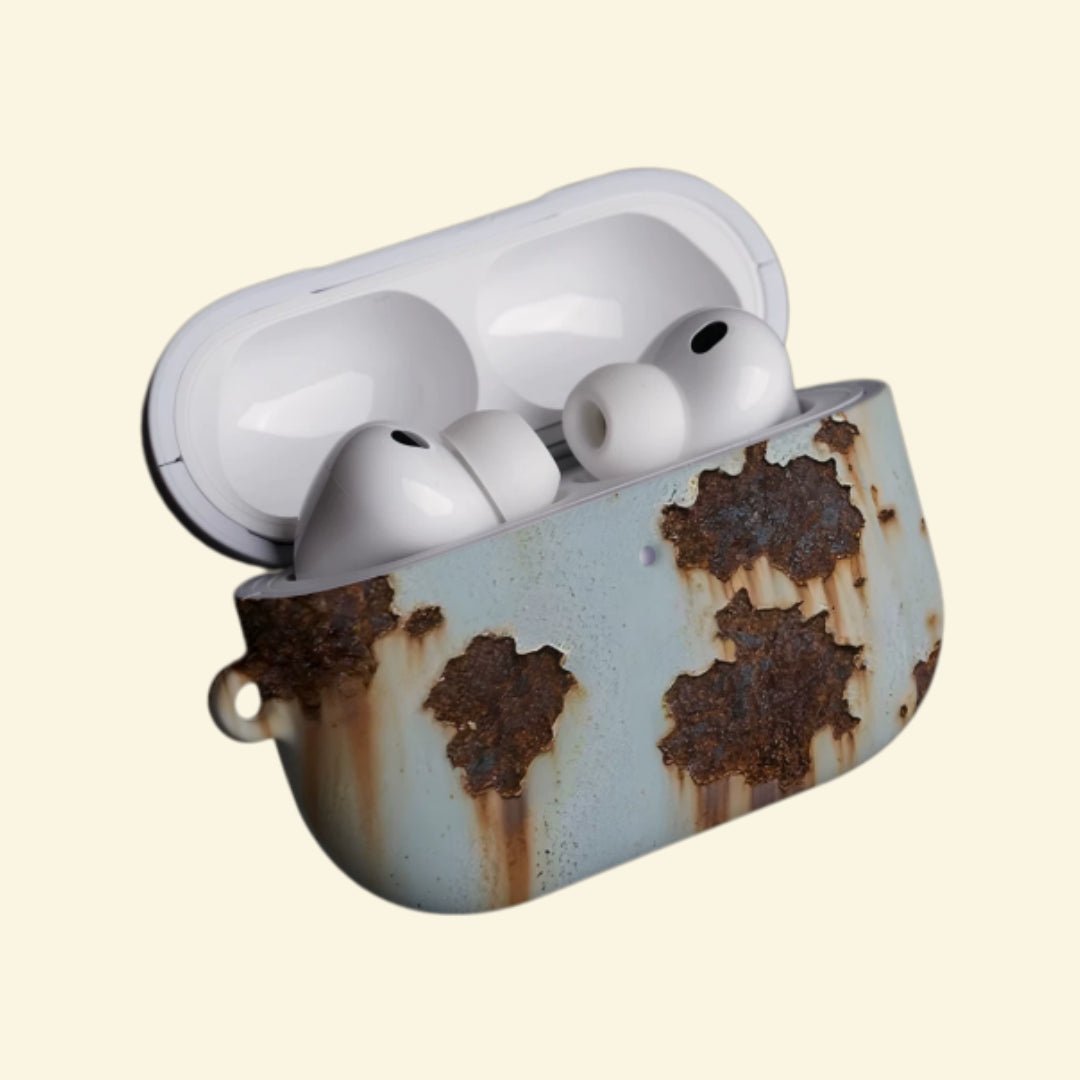 The Corroded Steel — Vintage Industrial Rusted Metal Hard Case for AirPods Pro 3 & AirPods 4 - Carapace StudioAirPods CaseCarapace StudioCarapace StudioAirPods Pro 3Corroded Steel AirPods case top view