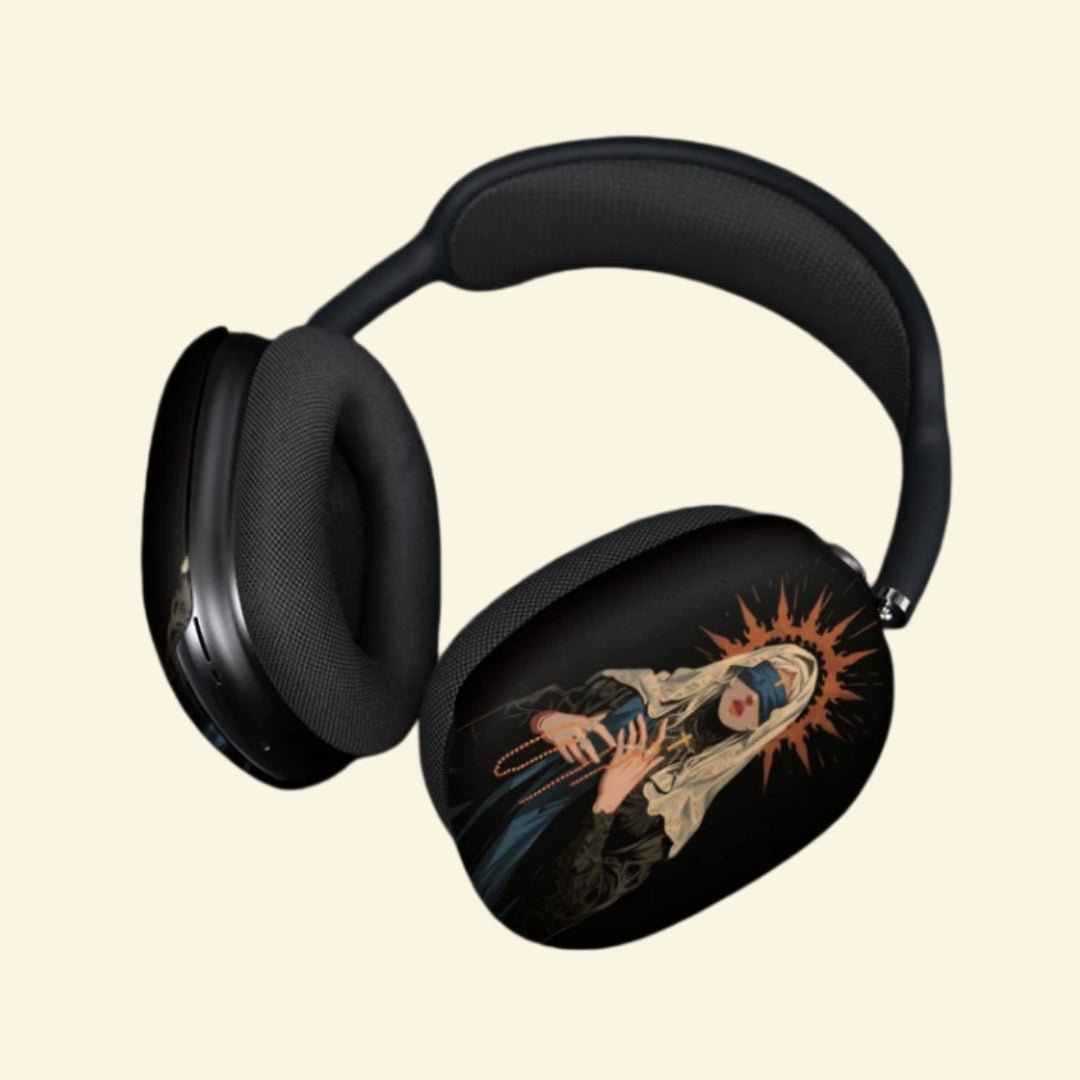The Sacred Rosary — Blindfolded Madonna Ear Cup Enclosure for AirPods Max (1st & 2nd Gen) - Carapace StudioAirPods Max AccessoriesCarapace StudioCarapace StudioCS-068-ROSARIUM-DEVOTIO-BThe Sacred Rosary AirPods Max ear cup cover - both cups front display