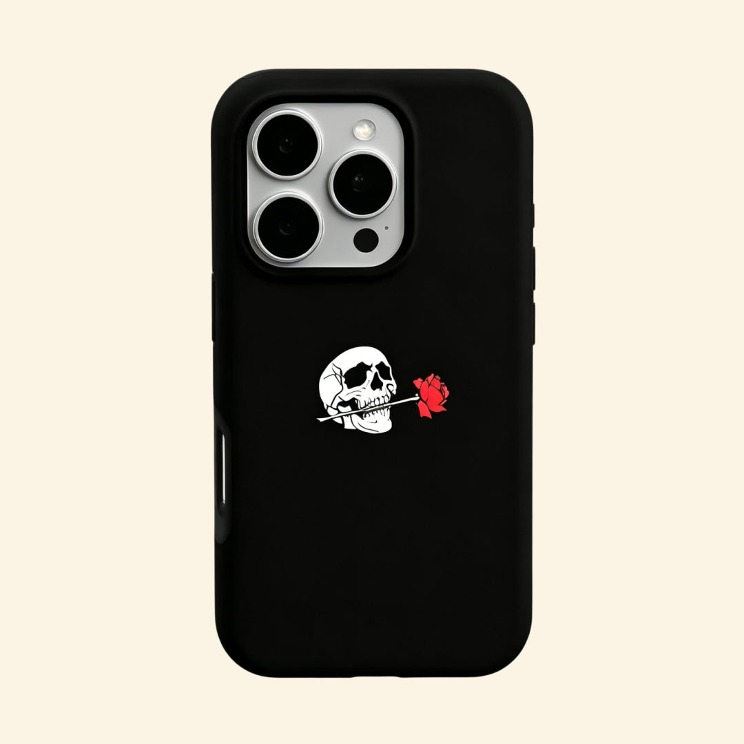 The Eternal Vow – Retro Skeleton Biting Rose iPhone Case