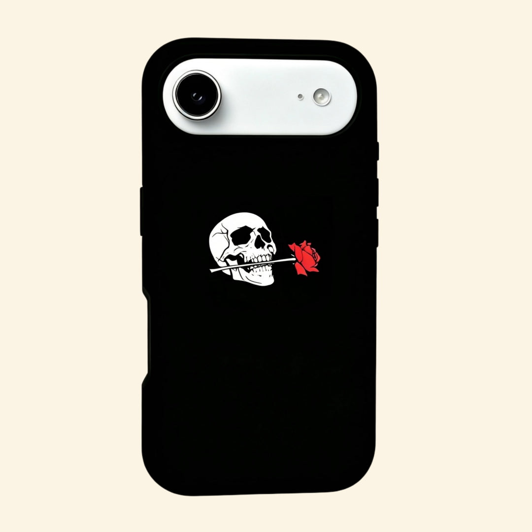 The Eternal Vow – Retro Skeleton Biting Rose iPhone Case
