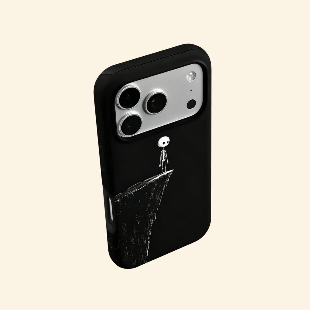 The Edge of Solitude – Whimsical Skeleton on Cliff Fine Art iPhone Case - Carapace StudioPhone CaseCarapace StudioCarapace StudioCS-5040-EDGE-SOLITUDE-5iPhone 16 Pro MaxThe Edge of Solitude case – low-angle top-down floating view showing skeleton on cliff edge and fine bone linework detail