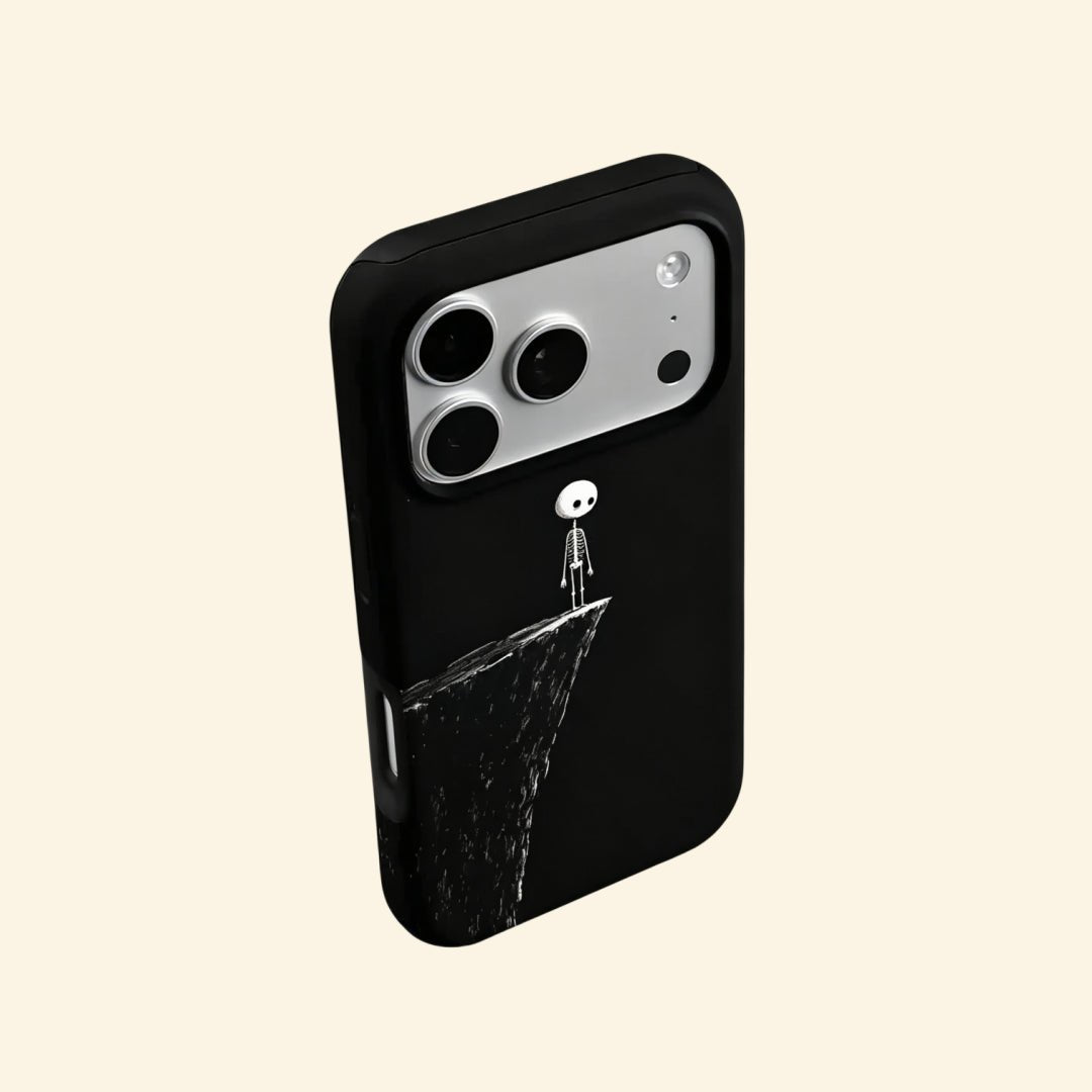 The Edge of Solitude – Whimsical Skeleton on Cliff Fine Art iPhone Case - Carapace StudioPhone CaseCarapace StudioCarapace StudioCS-5040-EDGE-SOLITUDE-5iPhone 16 Pro MaxThe Edge of Solitude case – low-angle top-down floating view showing skeleton on cliff edge and fine bone linework detail