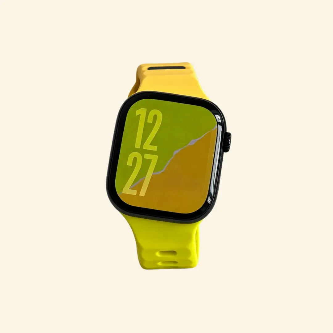 Volt Dual-Tone Apple Watch Band — front wrist view showing mustard and lime contrast