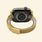 Vintage Gold Milanese Band — angled front view on Apple Watch