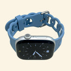 Slate Blue Cutout Chain Link Silicone Band — front face view on Apple Watch