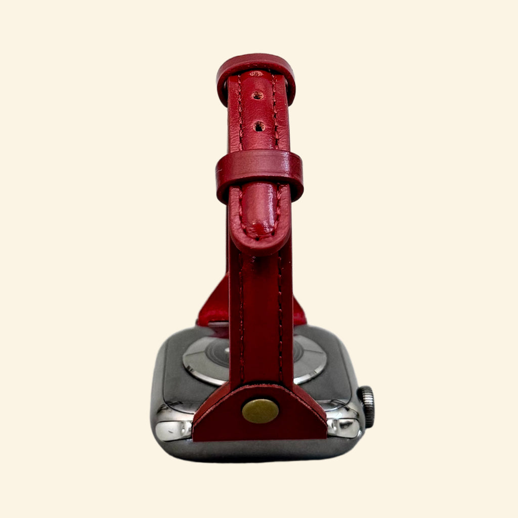 Crimson Burgundy Leather Band — rear strap detail with stitching and rivet stud