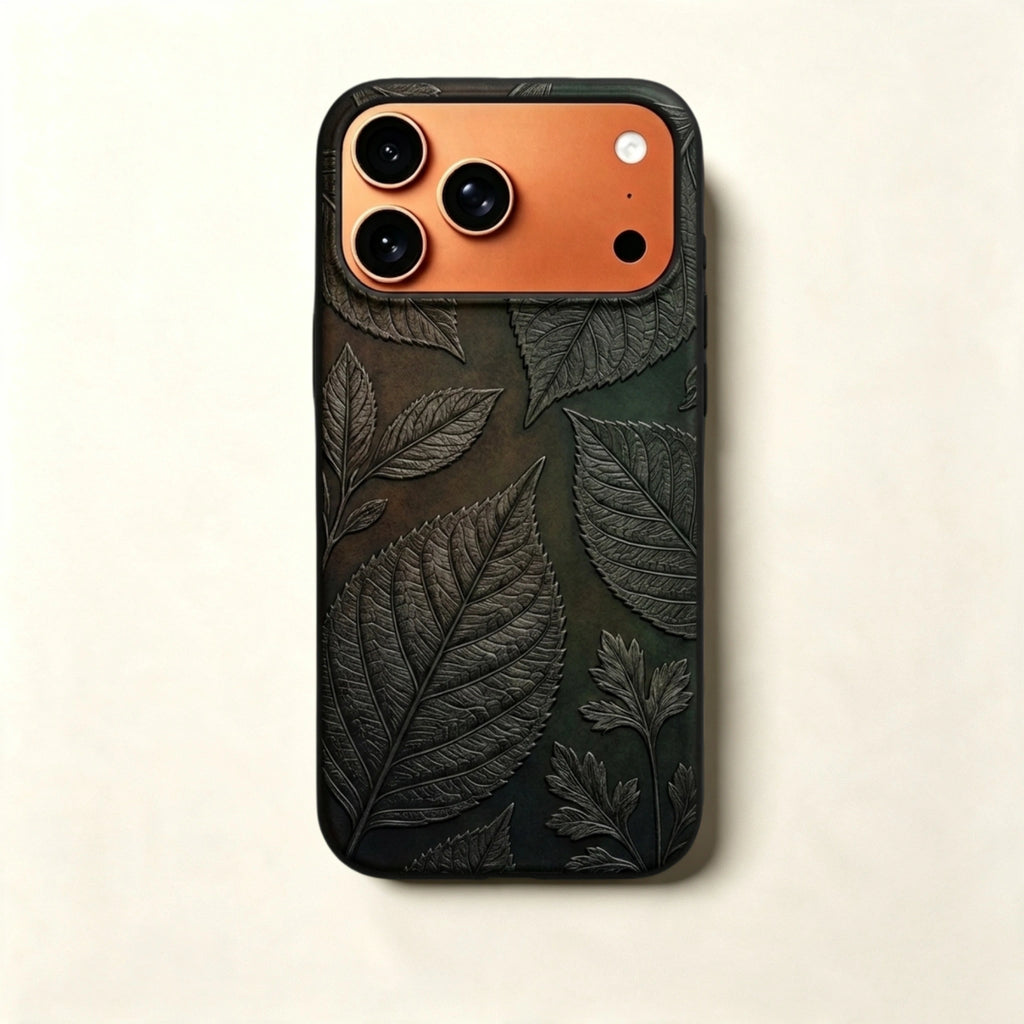 The Sylva Specimen — Deep Carved Leaf Relief Enclosure for iPhone 17 Pro Max