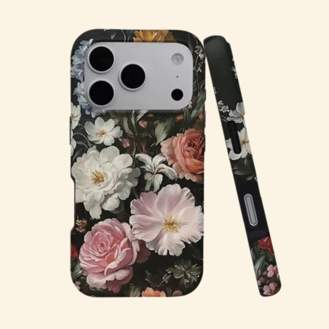 Vintage Dark Floral Oil Painting Fine Art Case for iPhone - Carapace StudioPhone CaseCarapace StudioCarapace StudioSPEC-5343-NOCTURNAL-BLOOM-1iPhone 17 Pro MaxVintage Dark Floral Oil Painting iPhone Case - back and side profile