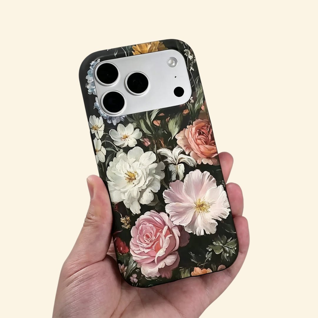 Vintage Dark Floral Oil Painting Fine Art Case for iPhone - Carapace StudioPhone CaseCarapace StudioCarapace StudioSPEC-5343-NOCTURNAL-BLOOM-5iPhone 16 Pro MaxVintage Dark Floral Oil Painting iPhone Case - hand held view
