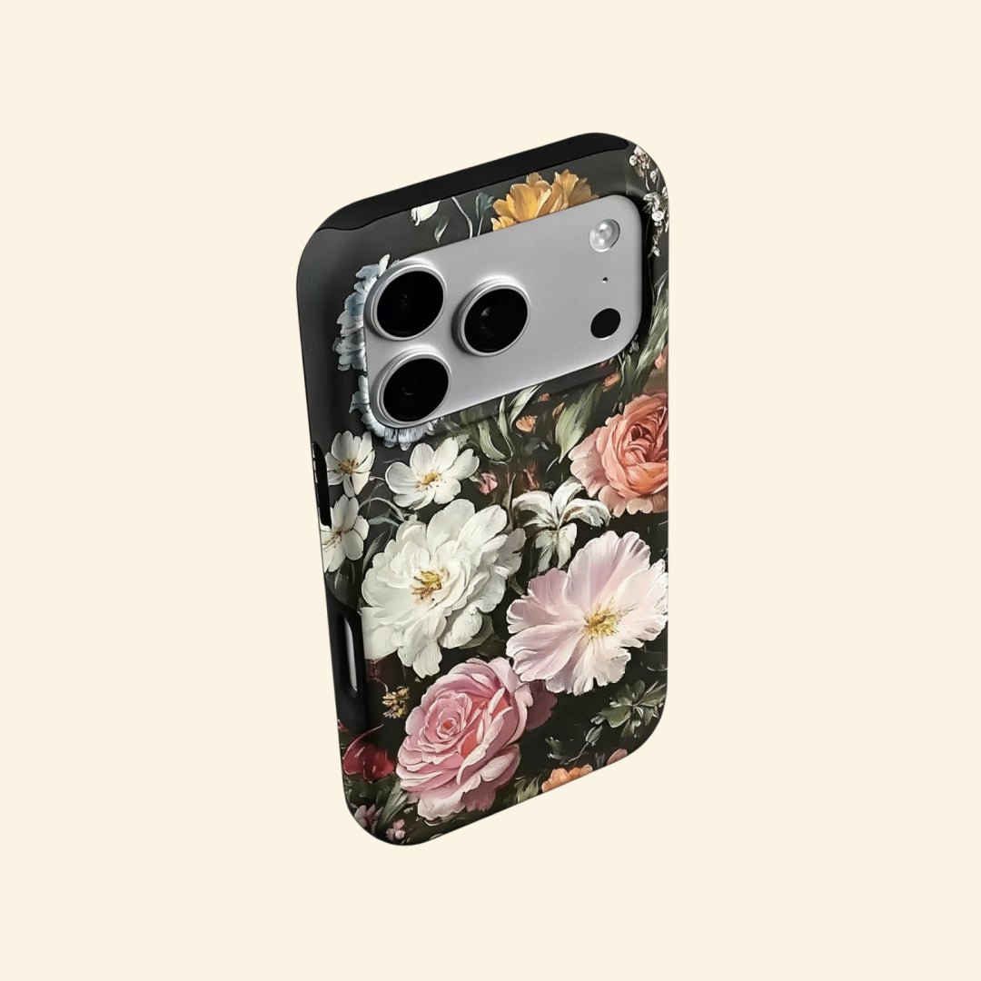 Vintage Dark Floral Oil Painting Fine Art Case for iPhone - Carapace StudioPhone CaseCarapace StudioCarapace StudioSPEC-5343-NOCTURNAL-BLOOM-5iPhone 16 Pro MaxVintage Dark Floral Oil Painting iPhone Case - floating angle view