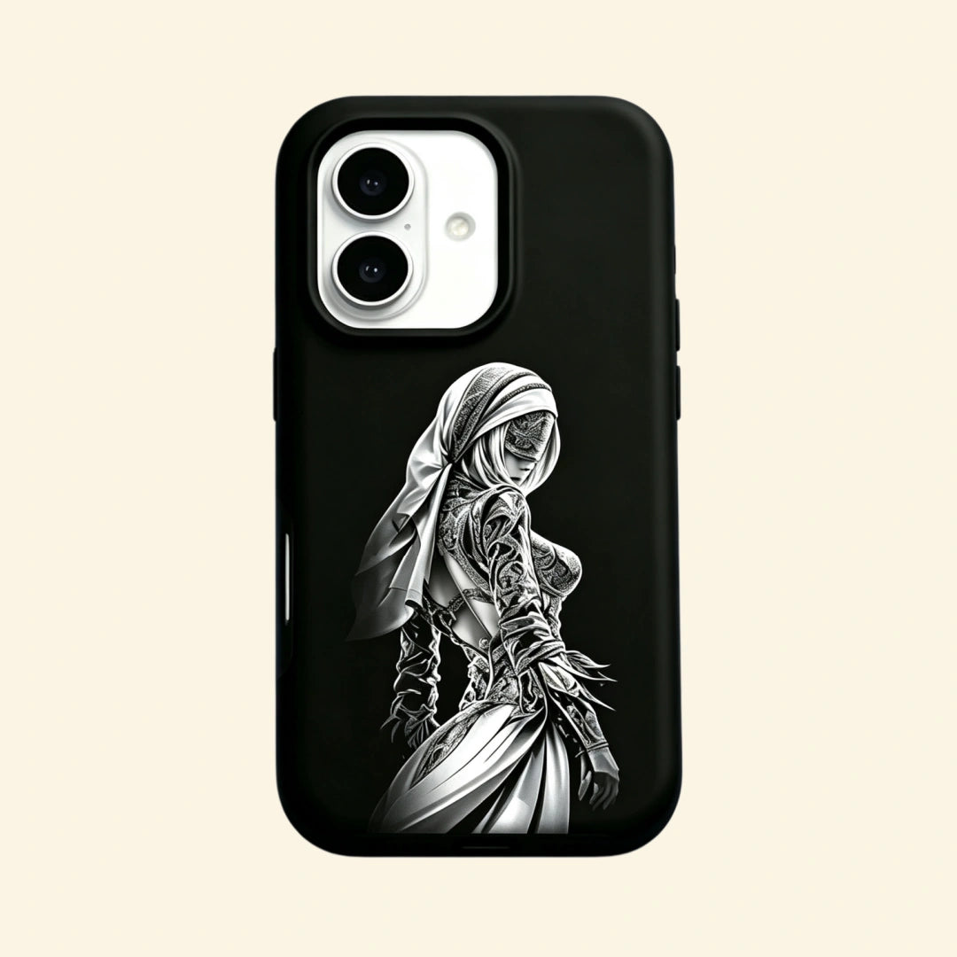 The Dark Priestess – Veiled Gothic Nun & Silver Embroidery Fine Art iPhone Case