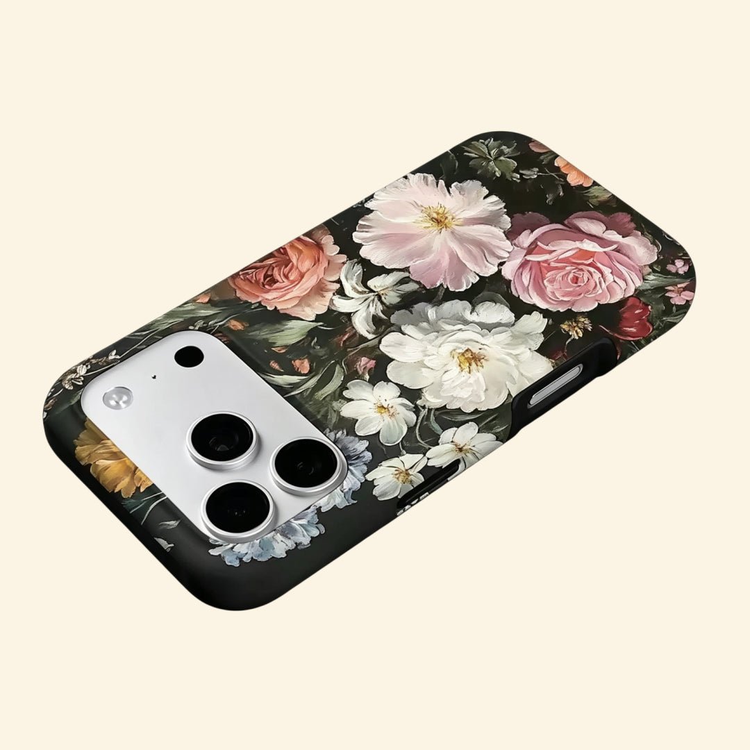 Vintage Dark Floral Oil Painting Fine Art Case for iPhone - Carapace StudioPhone CaseCarapace StudioCarapace StudioSPEC-5343-NOCTURNAL-BLOOM-5iPhone 16 Pro MaxVintage Dark Floral Oil Painting iPhone Case - side angle view