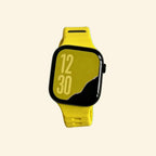 Solar Yellow Ocean Wave Silicone Apple Watch Band — Specimen No. 7412 - Carapace StudioApple Watch BandCarapace StudioCarapace StudioCS-7412-SLY-1Apple Watch Ultra 3 (49mm)Solar Yellow Ocean Wave Apple Watch Band — band pieces flat lay on cream background