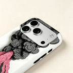Volcanic Eruption MagSafe Phone Case – angled side view showing pink magma and smoke plume illustration