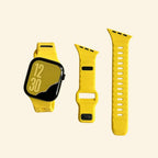 Solar Yellow Ocean Wave Silicone Apple Watch Band — Specimen No. 7412 - Carapace StudioApple Watch BandCarapace StudioCarapace StudioCS-7412-SLY-1Apple Watch Ultra 3 (49mm)Solar Yellow Ocean Wave Apple Watch Band — angled wrist view showing solar yellow tone