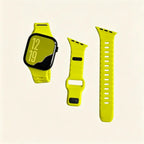 Volt Lime Ocean Wave Silicone Apple Watch Band — Specimen No. 7149 - Carapace StudioApple Watch BandCarapace StudioCarapace StudioCS-7149-VLT-1Apple Watch Ultra 3 (49mm)Volt Lime Ocean Wave Apple Watch Band — flat lay with watch and volt lime band components on cream background