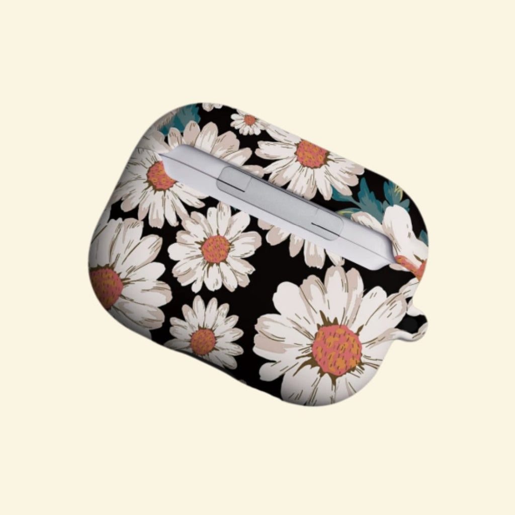 The Nocturnal Daisy — Vintage Botanical Floral Hard Case for AirPods Pro 3 & AirPods 4 - Carapace StudioAirPods CaseCarapace StudioCarapace StudioAirPods Pro 3Nocturnal Daisy AirPods case top view