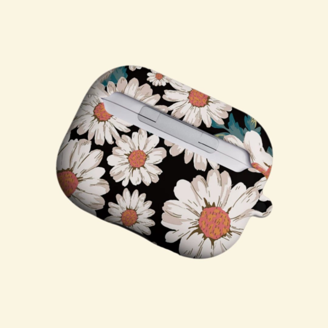 The Nocturnal Daisy — Vintage Botanical Floral Hard Case for AirPods Pro 3 & AirPods 4 - Carapace StudioAirPods CaseCarapace StudioCarapace StudioAirPods Pro 3Nocturnal Daisy AirPods case top view