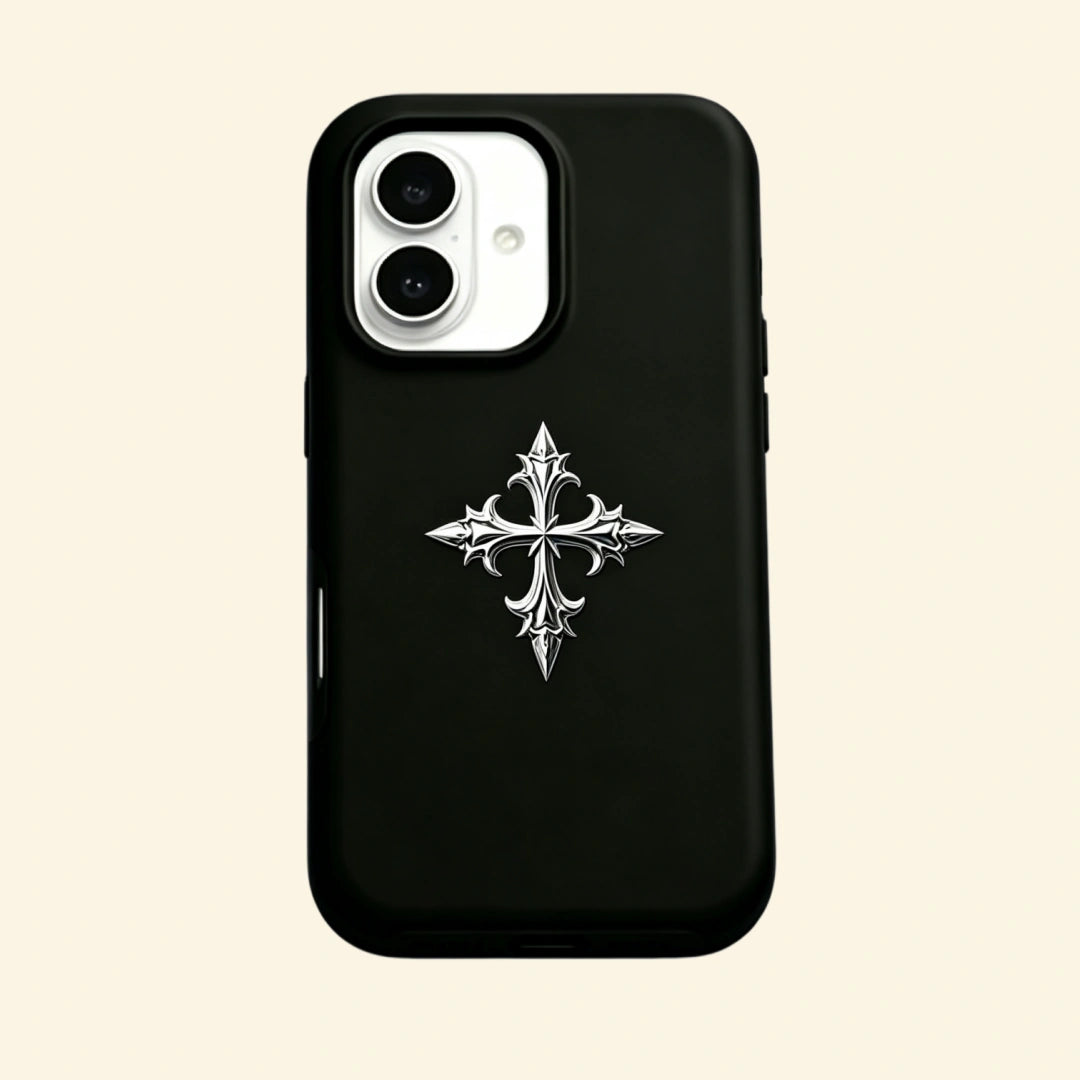 The Silver Relic – Silver Metallic Gothic Cross iPhone Case