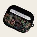 The Imperial Dragon — Vintage Dragon & Botanical Embroidery Hard Case for AirPods Pro 3 & AirPods 4 - Carapace StudioAirPods CaseCarapace StudioCarapace StudioAirPods Pro 3Imperial Dragon AirPods case with lid open