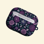 The Midnight Lily — Vintage Gothic Purple Botanical Hard Case for AirPods Pro 3 & AirPods 4 - Carapace StudioAirPods CaseCarapace StudioCarapace StudioAirPods Pro 3Midnight Lily AirPods case open with earbuds
