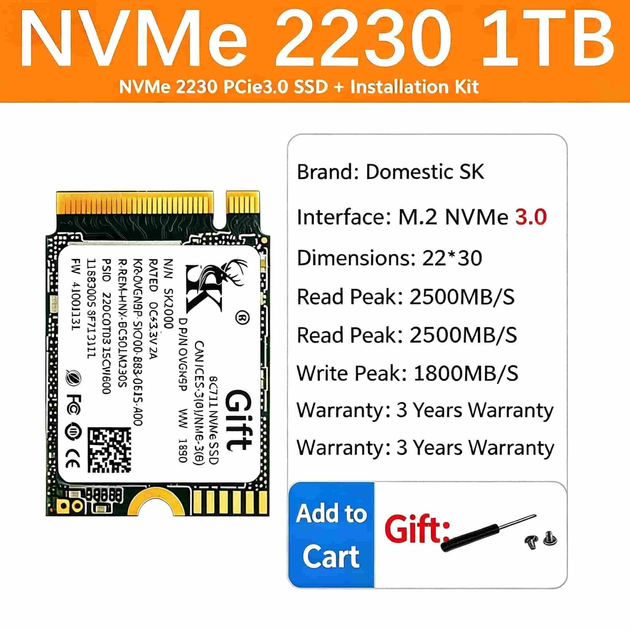 Carapace Capture 2230 NVMe SSD 1TB – PCIe Gen3 x4, Up to 2100MB/s, 3D TLC NAND