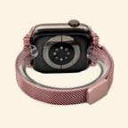 Rose Gold Milanese Band — angled rear view on Apple Watch