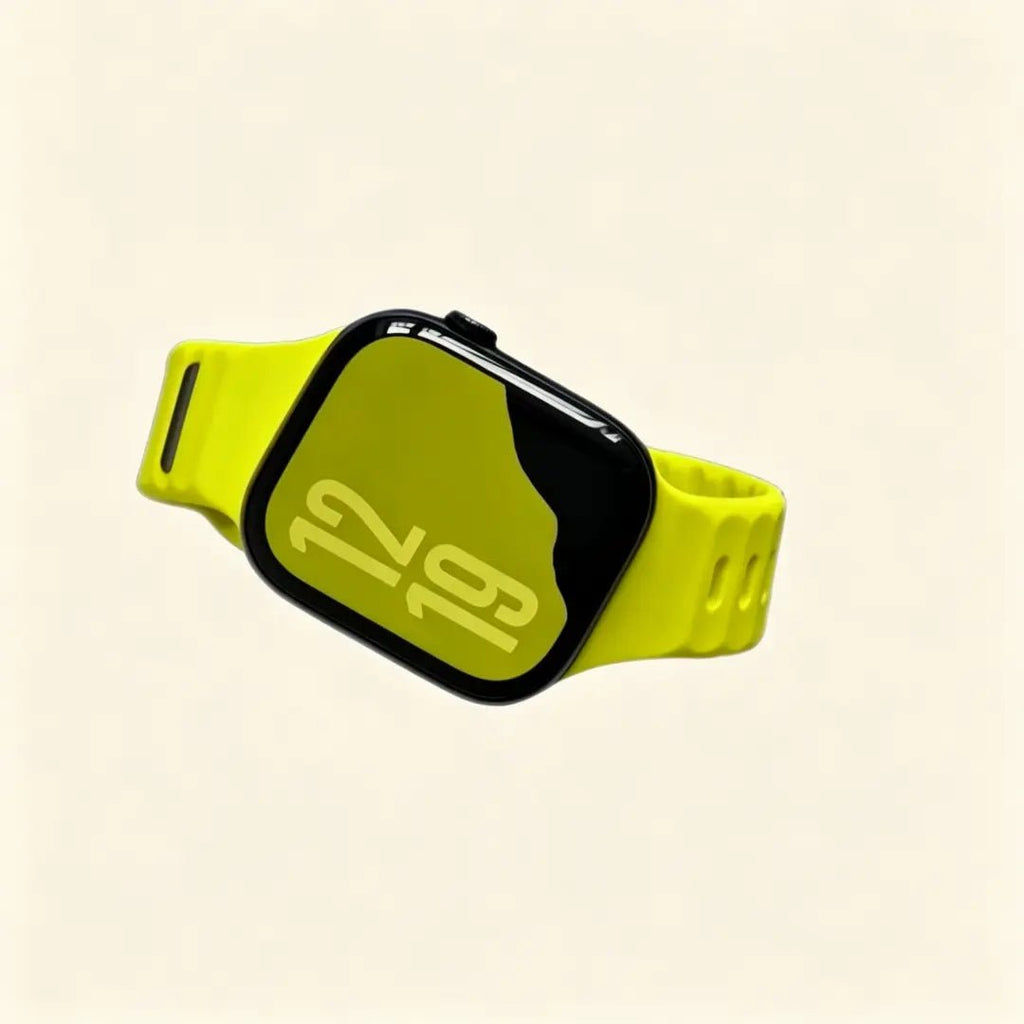 Volt Lime Ocean Wave Silicone Apple Watch Band — Specimen No. 7149 - Carapace StudioApple Watch BandCarapace StudioCarapace StudioCS-7149-VLT-1Apple Watch Ultra 3 (49mm)Volt Lime Ocean Wave Apple Watch Band — angled wrist view showing neon lime tone