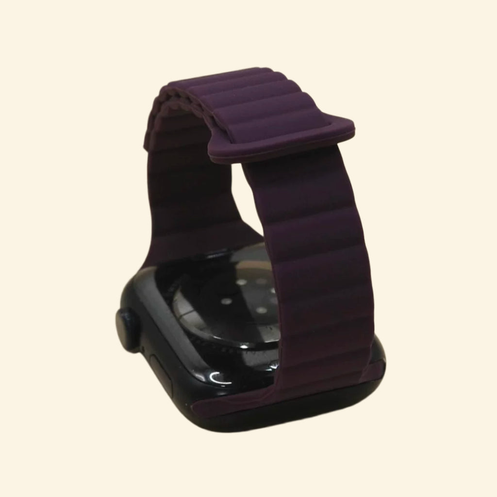 Deep Eggplant Magnetic Silicone Band — standalone loop display showing magnetic clasp