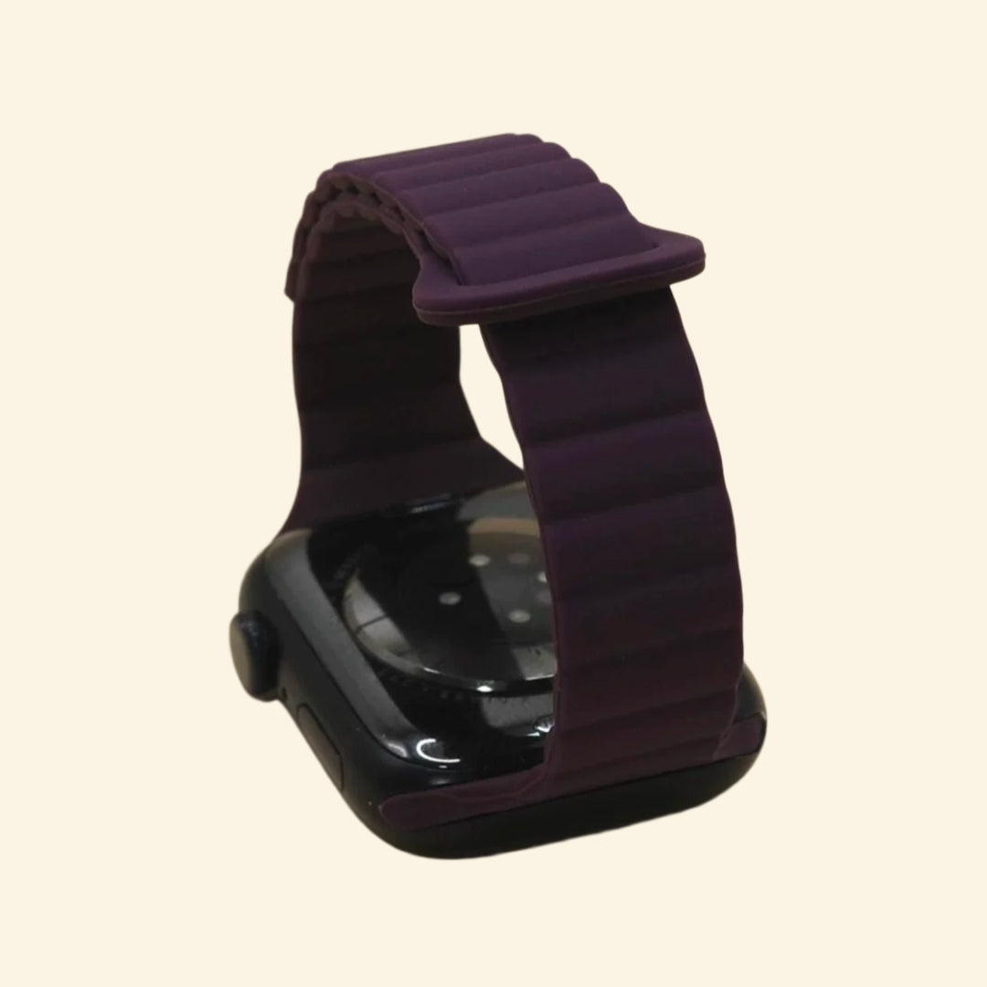 Deep Eggplant Magnetic Silicone Band — standalone loop display showing magnetic clasp