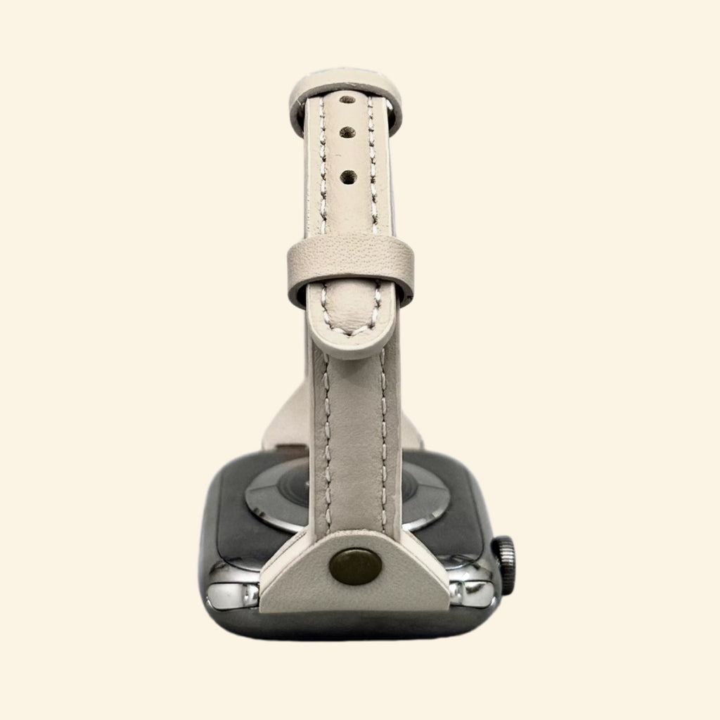 Oatmeal Cream Leather Band — rear strap detail with stitching and rivet stud