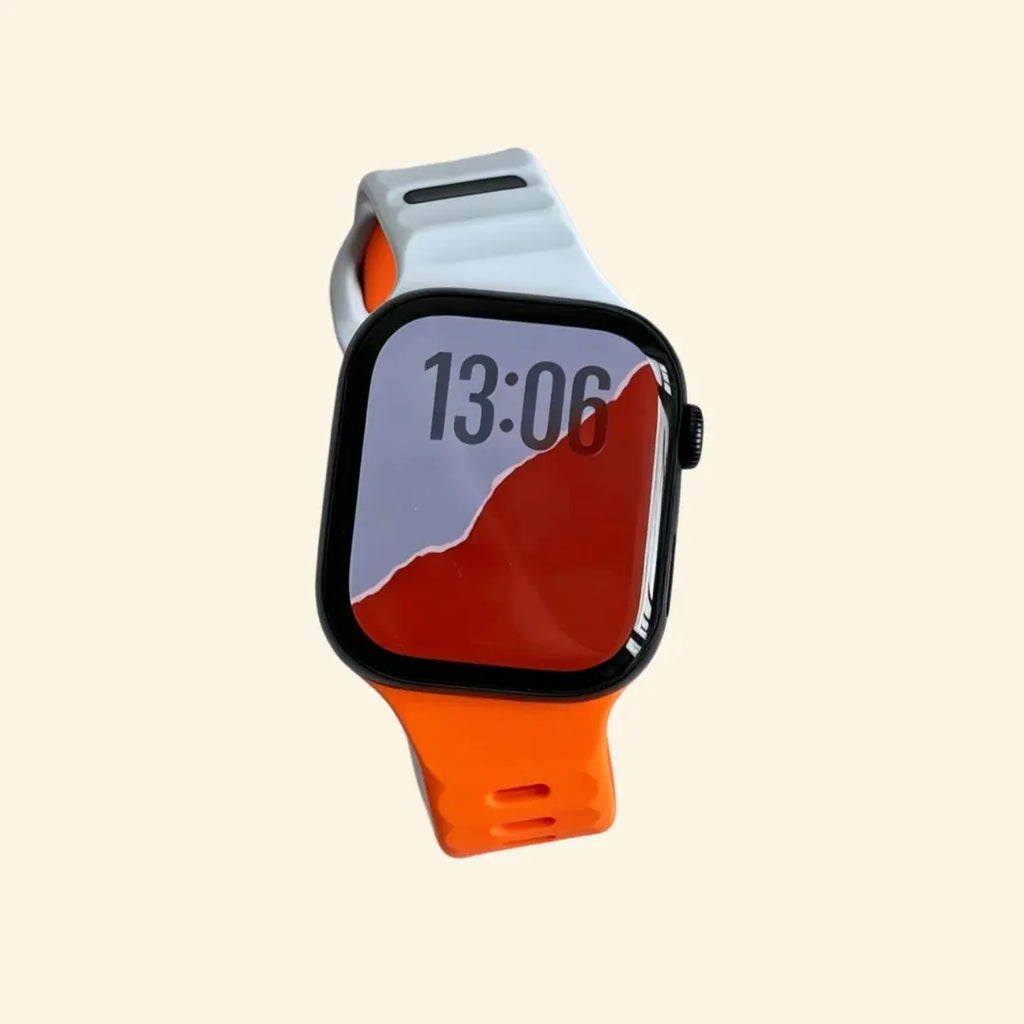 Dual-Tone Ocean Wave Apple Watch Band — flatlay with separate band pieces