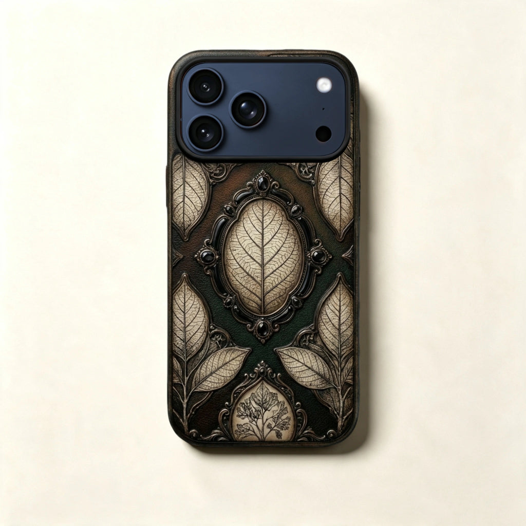 The Cameo Specimen — Victorian Frame & Jeweled Leaf Enclosure for iPhone 17 Pro Max