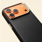 Specimen No. 10552 — Obsidian Gold Twill Aramid Case for iPhone - Carapace StudioiPhone CaseCarapace StudioCarapace StudioCS-10552-OBSIDIAN-GOLD-1iPhone 17 Pro MaxSpecimen No. 10552 Obsidian Gold Aramid iPhone Case — gold camera bezel close-up angle