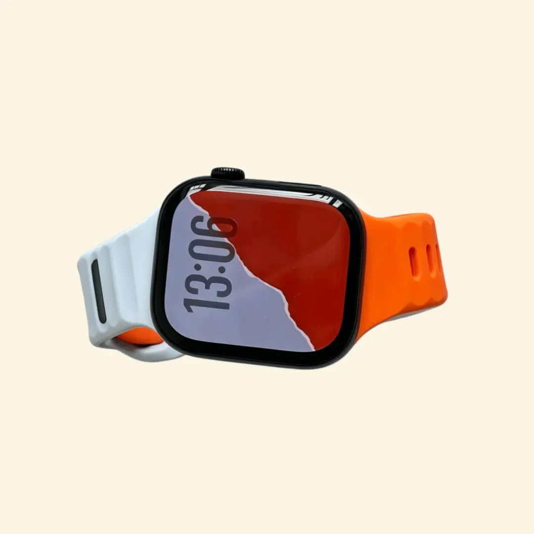 Dual-Tone Ocean Wave Apple Watch Band — side angle on watch