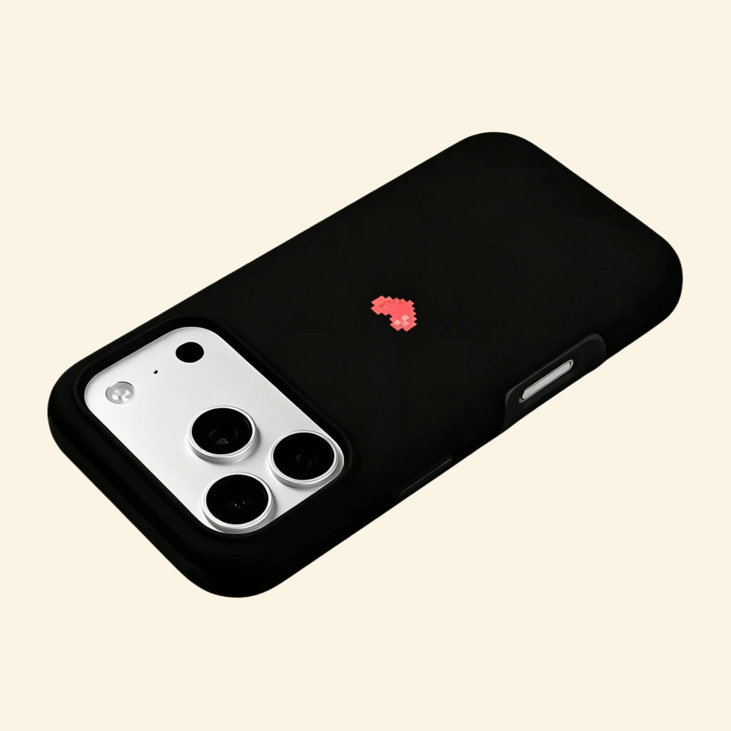 The Pixel Case Retro Pixel Heart – angled floating side view
