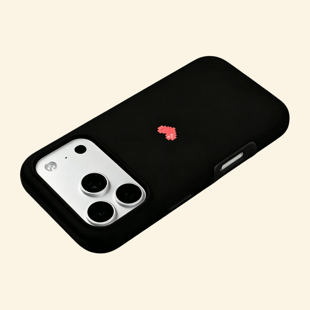 The Pixel Case Retro Pixel Heart – angled floating side view