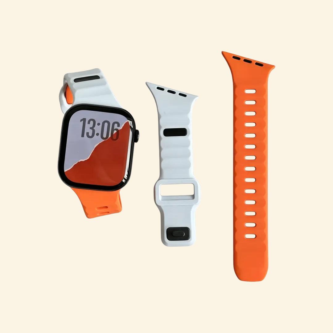 Dual-Tone Ocean Wave Apple Watch Band — individual band pieces flatlay