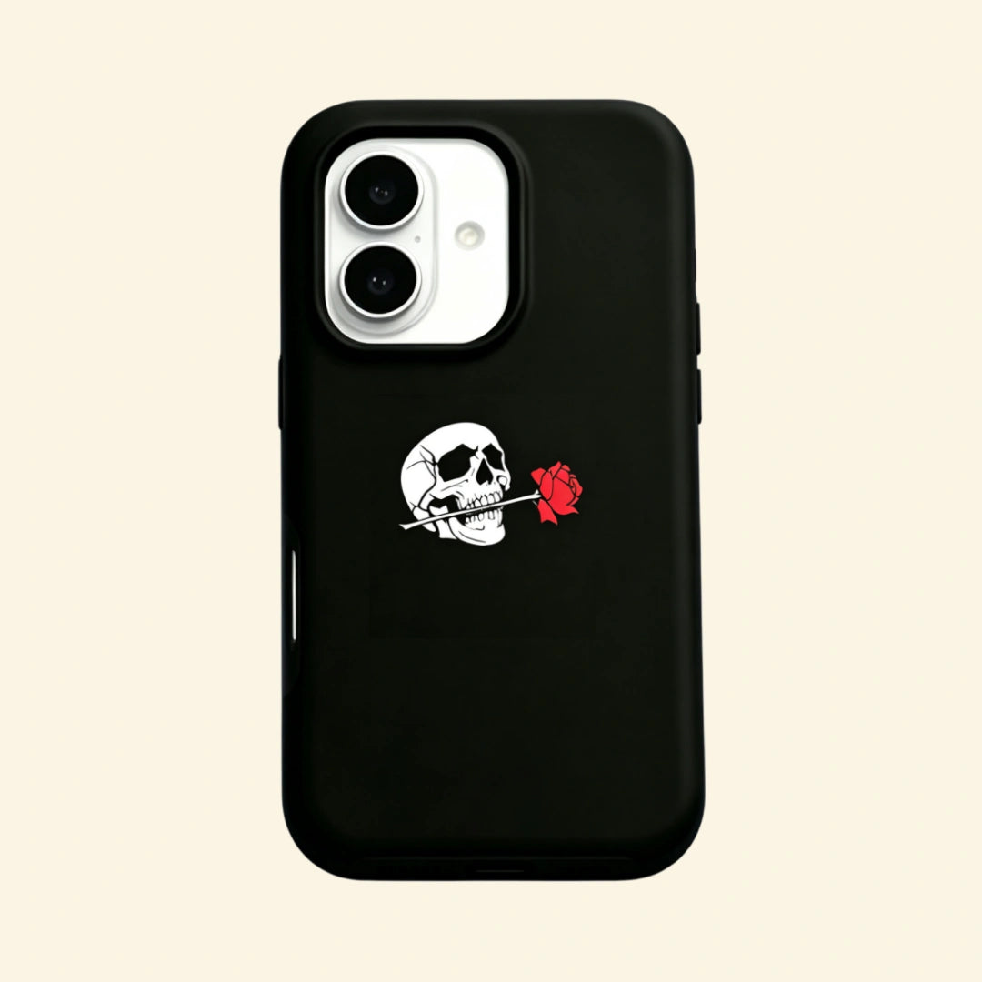 The Eternal Vow – Retro Skeleton Biting Rose iPhone Case