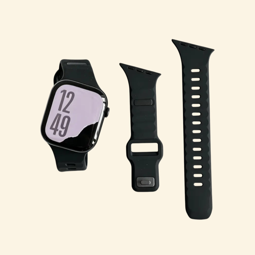 Monochrome Ocean Wave Silicone Apple Watch Band — band components detail