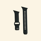 Monochrome Ocean Wave Silicone Apple Watch Band — angled view on cream background