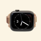 Starlight Milanese Band — rear sensor view with magnetic clasp on Apple Watch