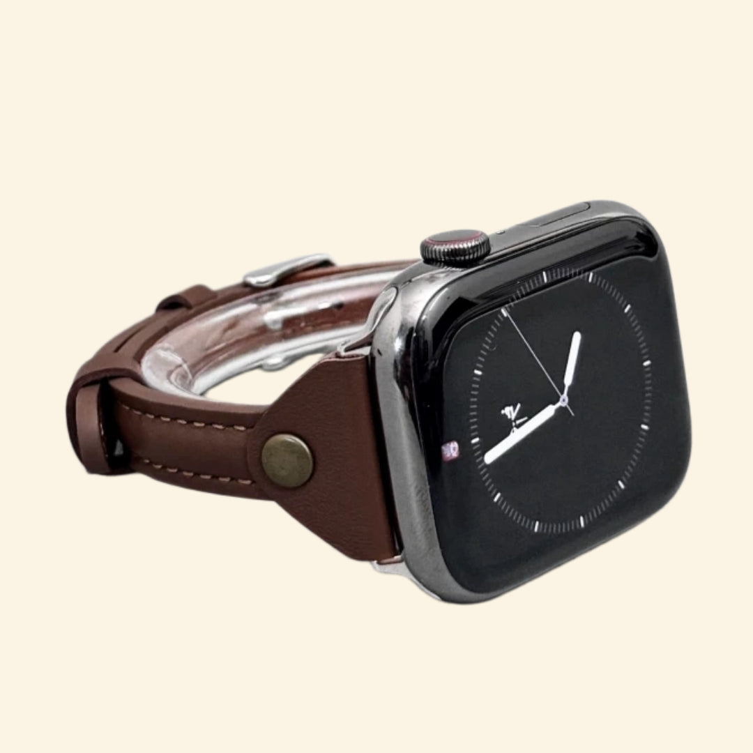 Mocha Espresso Leather Band — rear strap detail with stitching and rivet stud