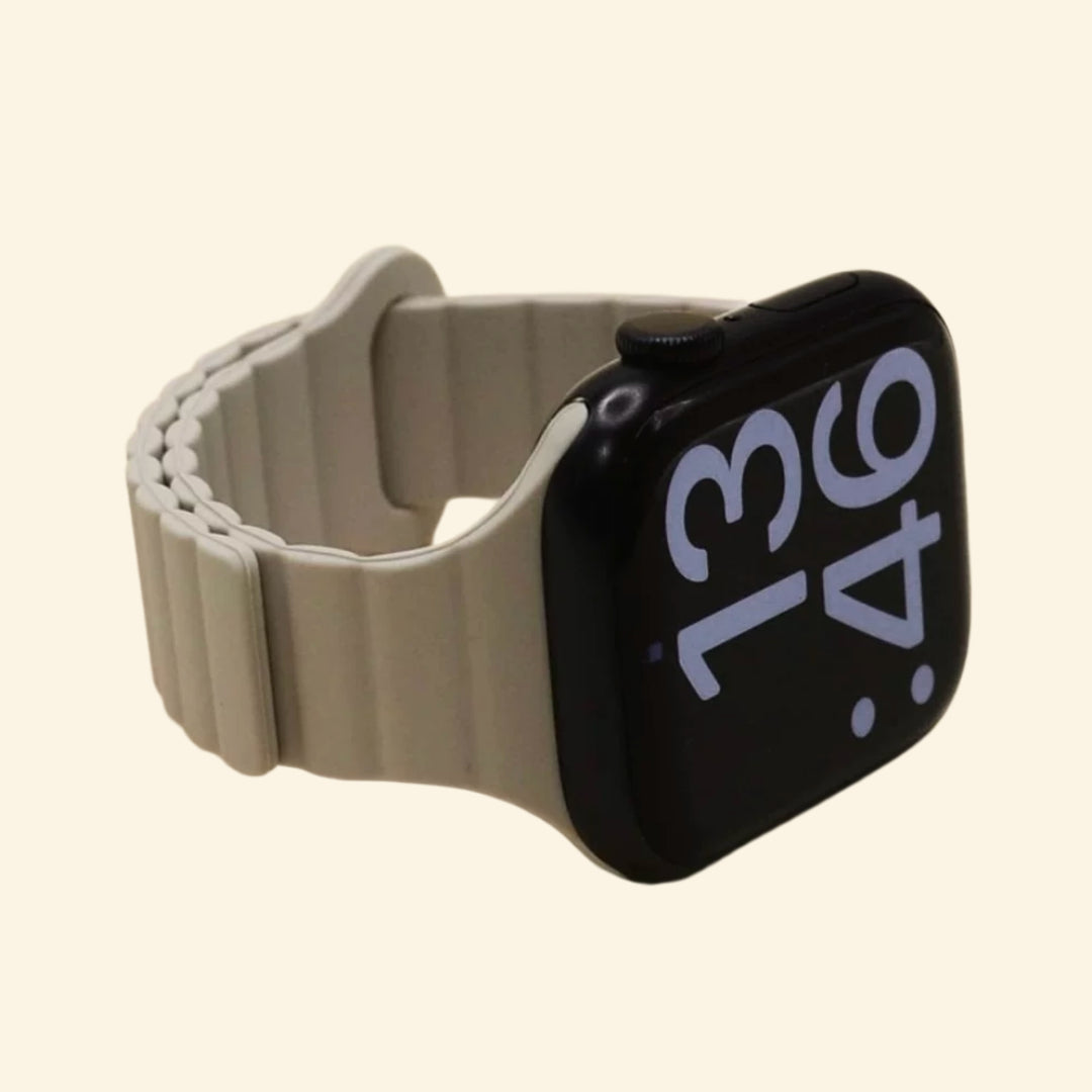 Cement Grey Magnetic Silicone Band — rear sensor view on Apple Watch