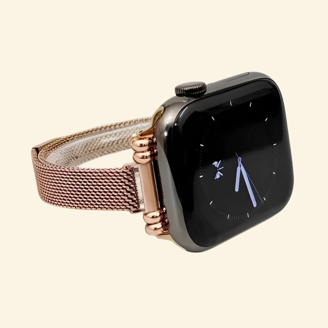 Starlight Milanese Band — front face view on Apple Watch