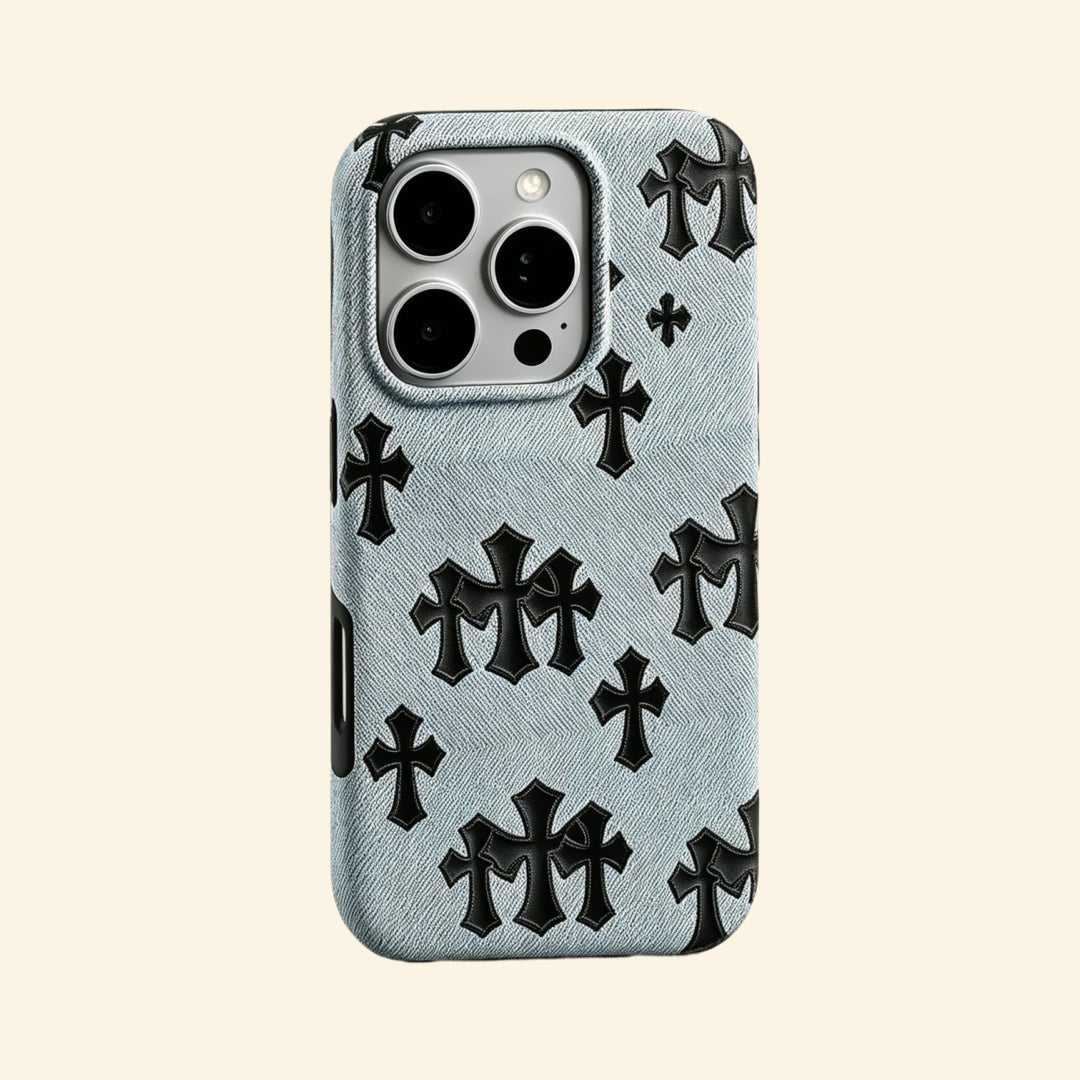 Denim Crucifix – Washed Denim & Gothic Leather Crosses iPhone Case - Carapace StudioPhone CaseCarapace StudioCarapace StudioCS-1505-DENIM-CRUCIFIX-5iPhone 16 Pro MaxDenim Crucifix – Washed Denim & Gothic Leather Crosses iPhone Case