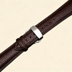 Baroque silver Apple Watch case detail composite — top: back sensor cutout and lug ports close-up; bottom left: case held in hand back view; bottom right: case side profile showing spring hinge