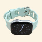 Sage Mint Cutout Chain Link Silicone Band — front face view on Apple Watch
